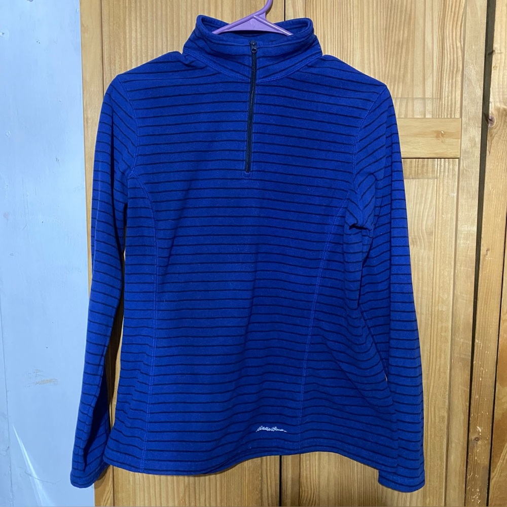 ❄️Eddie Bauer, Women Size Medium, Quarter Zip Up, Striped, Lightweight Sweater